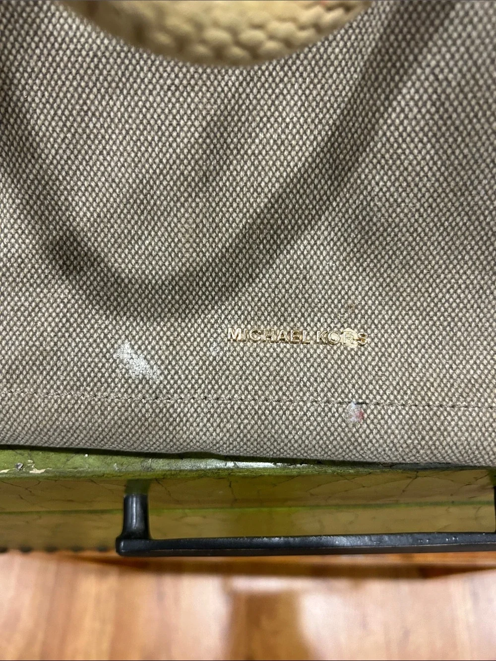 Michael Kors Natural Canvas Rope-Handle Hobo with Gold Logo Charm